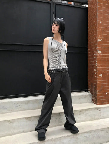 FRILL SHIRRING SLEEVELESS